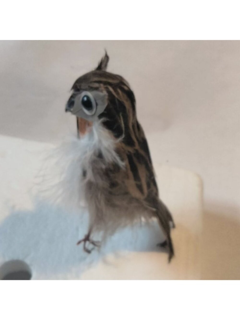 Feathered Owl Bird Figure On Wire  Rustic Lodge Cabin Decor Handmade Craft